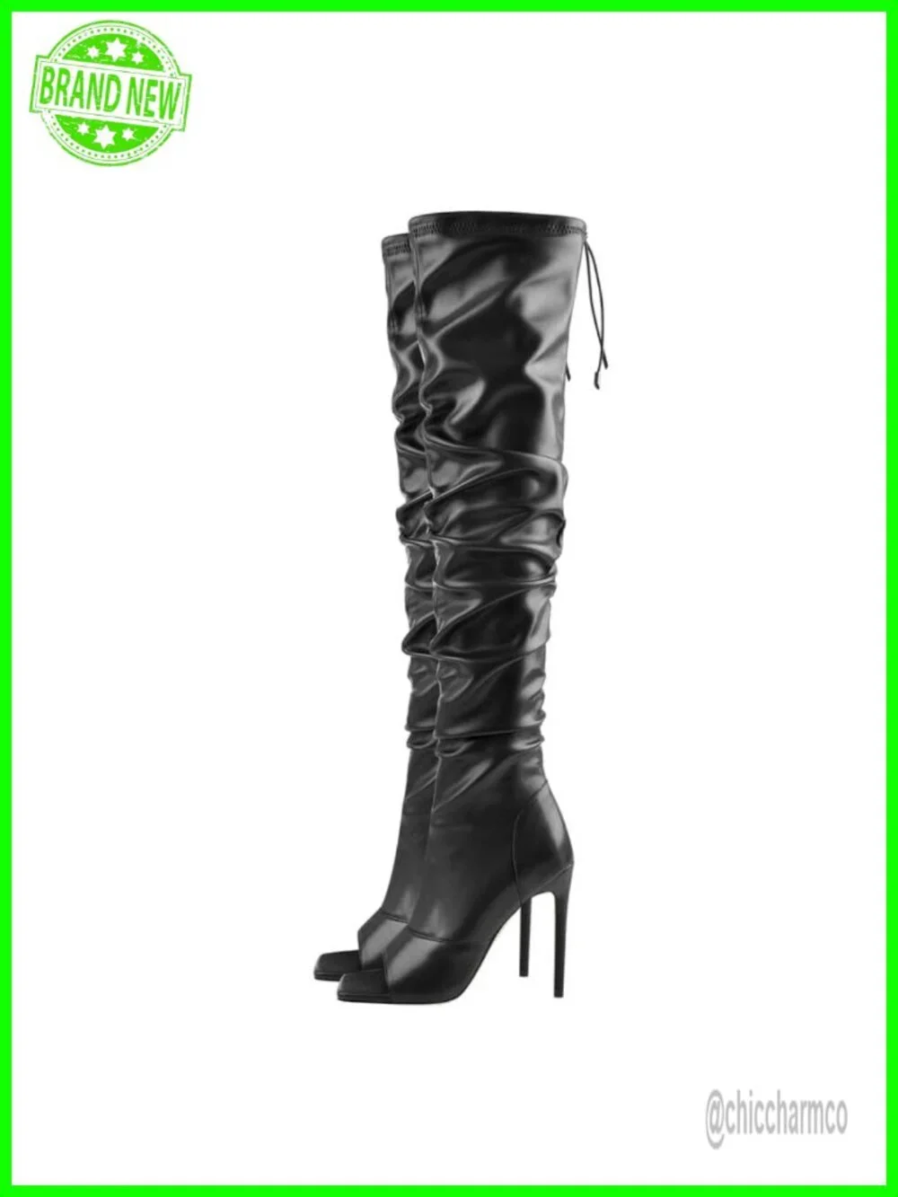 Stiletto Heel Over the Knee Boots Rhinestone Lace Up Pointed Toe
